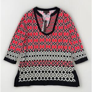 NWT Dana Buchman Bittersweet Tunic Top Sz L Red Artsy Abstract Ethnic Kurti Boho